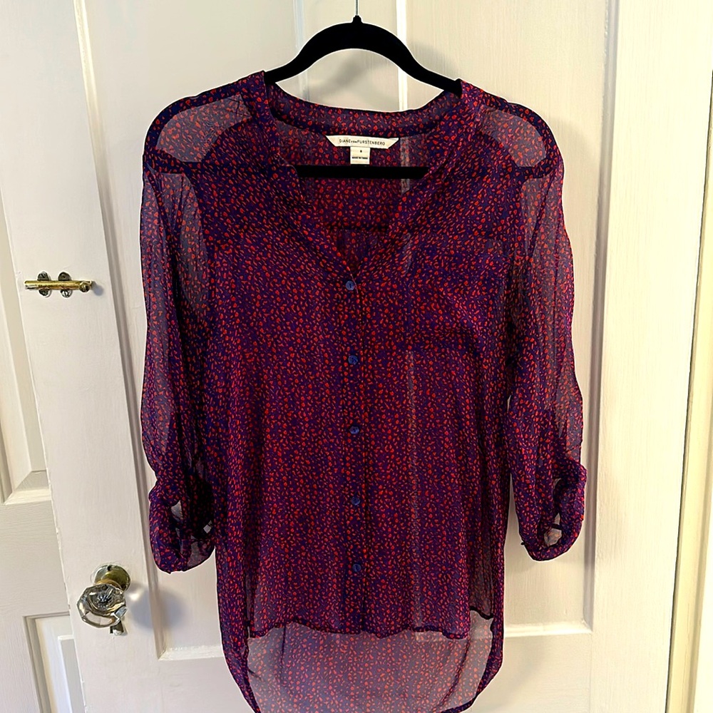 Diane Von Furstenberg sheer silk blouse. Size 8